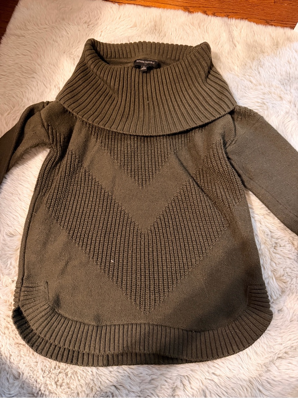 Banana Republic Olive Ribbed Cowl Neck Sweater